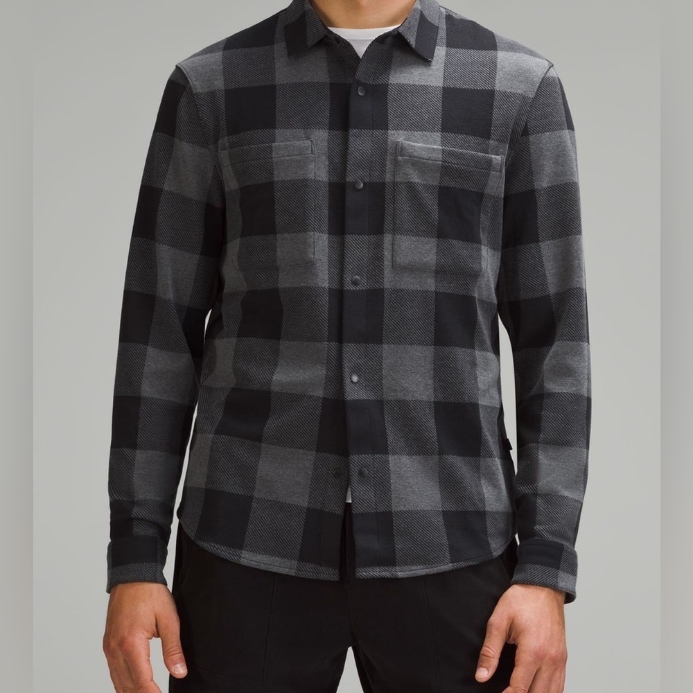 Mens Lululemon Soft Knit Overshirt Plaid Graphite Black & Grey Size XSmall